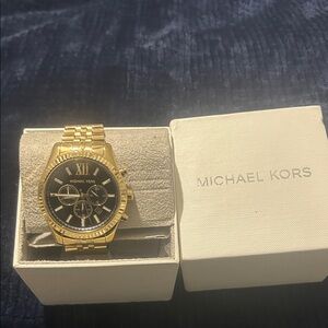 Michael Kors Gold Chronograph Watch with Black Face